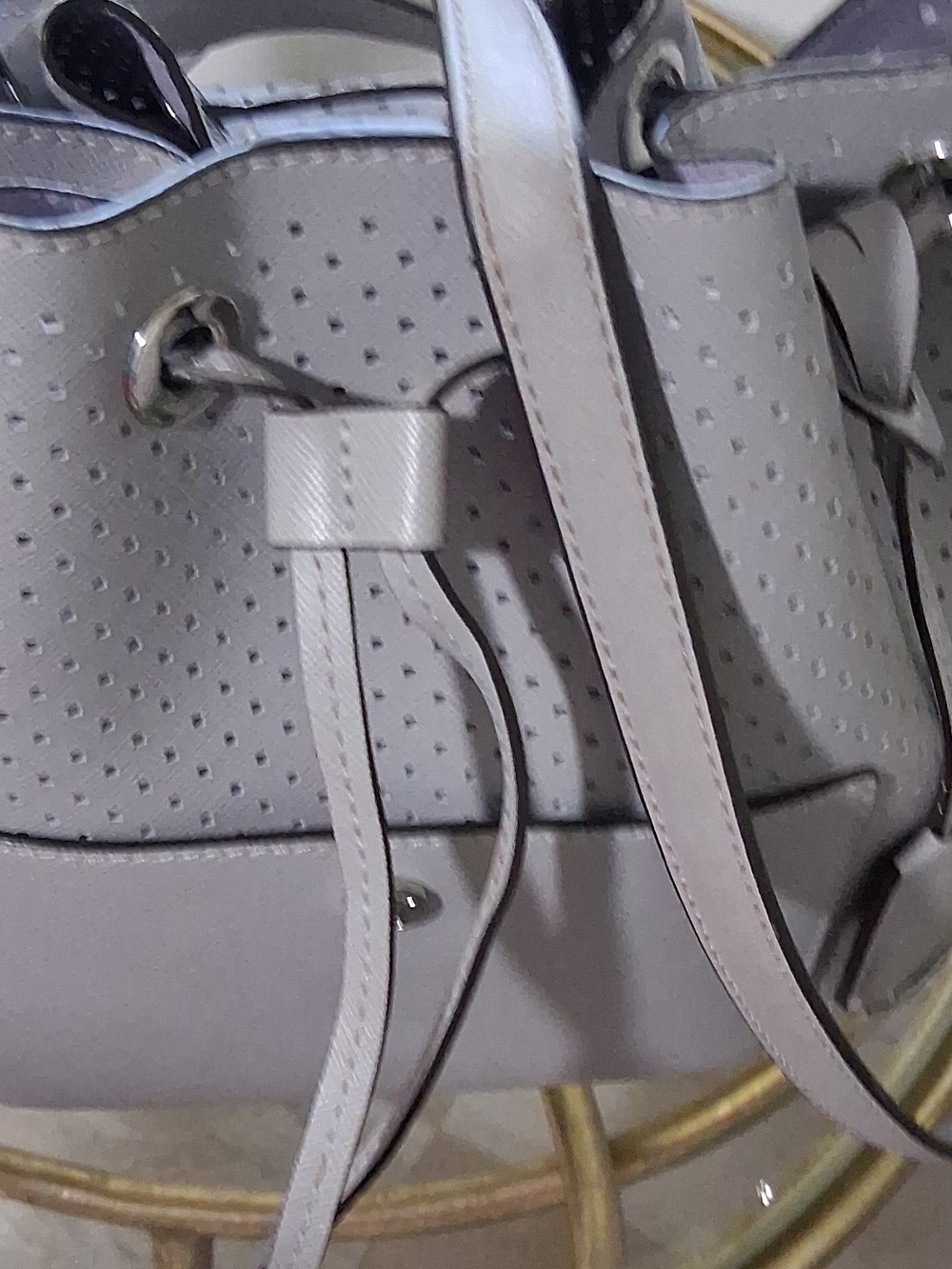 Michael Kors Perforated Drawstring Bucket Bag — Gray